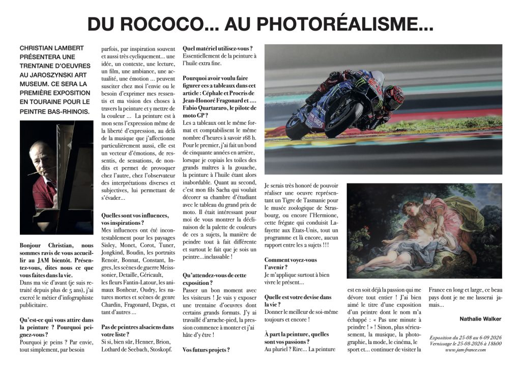 Interview du peintre Christian Lambert avant son exposition au Jaroszynski Art Museum du 25 août au 6 septembre 2026.